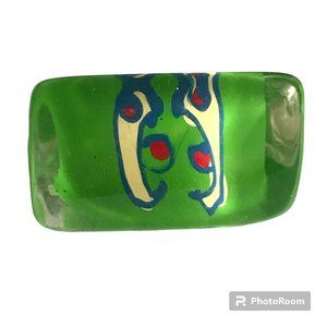 Vintage Lucite Acrylic Ring Size 9 Retro Abstract Hand Painted Green Blue Red